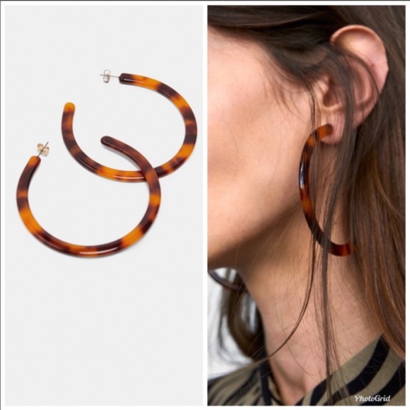 Zara Jewelry - Zara Tortoise Acetate Hoop Earrings
